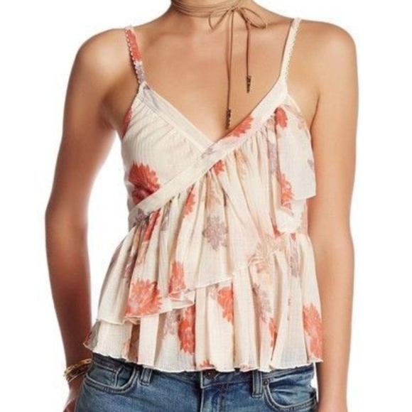 Free People Tops - Free People Melbourne Flirty & Femme Tiered Ruffle Strappy Top Ivory Comb XS NWT